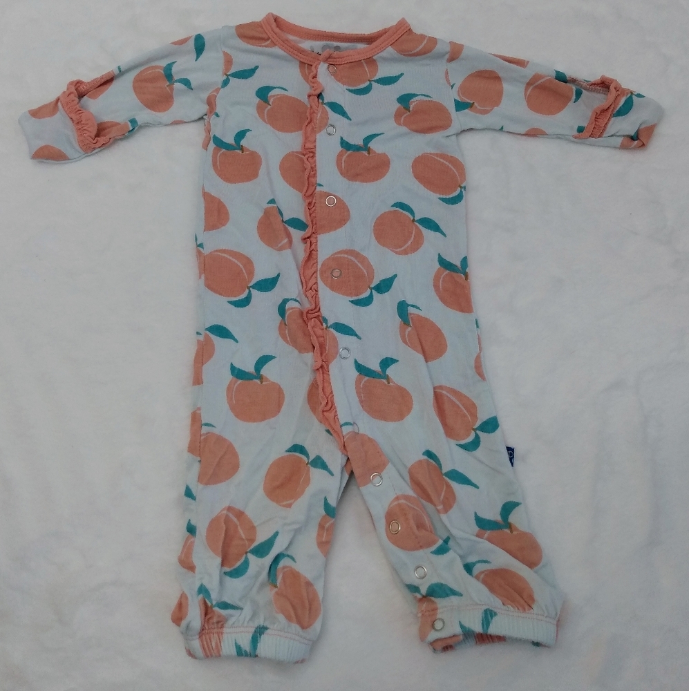 KicKee Pants NB peach peaches convertible layette gown romper with buttons